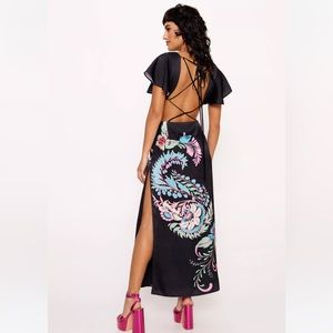 NWT Nasty Gal Black Maxi Dress with Floral Design